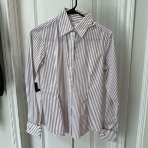 Brooks Brothers women’s tailored fit non iron purple stripe cuff link sleeves